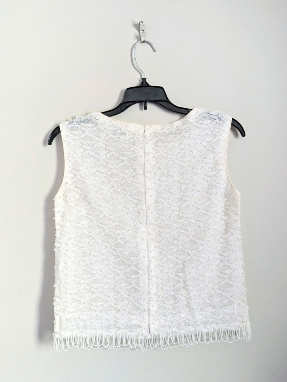 60s Vintage Harilela's Ivory Pearl Beaded Shell Cocktail Top with Fringe - Picture 10 of 15